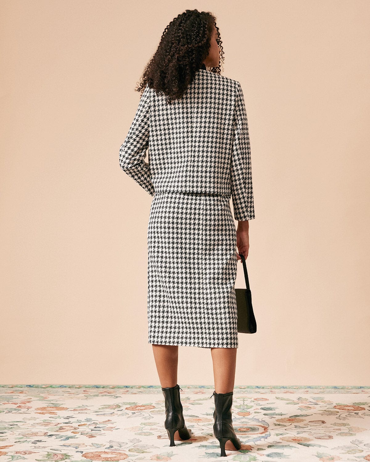 The High Waisted Plaid Tweed Slit Skirt - Image 5