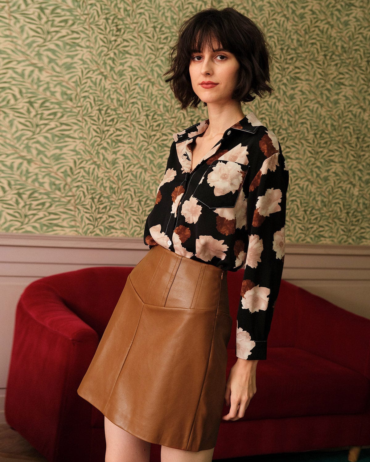 The High Waisted PU Leather A-line Mini Skirt - Image 4