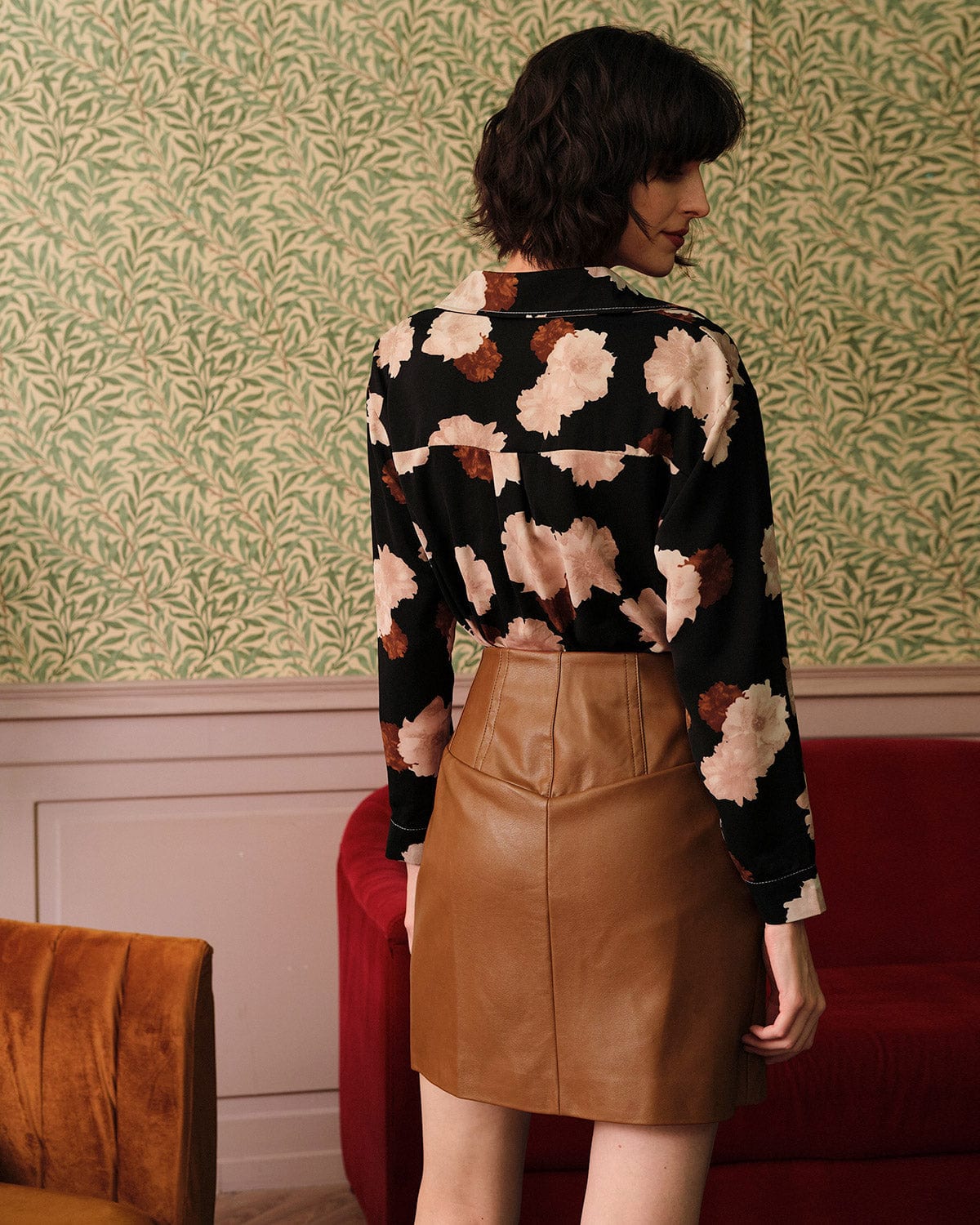 The High Waisted PU Leather A-line Mini Skirt - Image 5