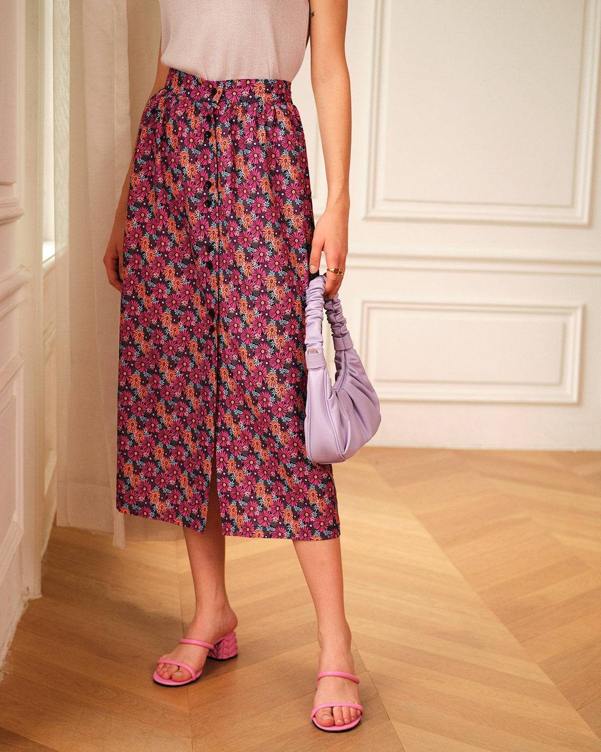 The High Waisted Elastic Floral Skirt