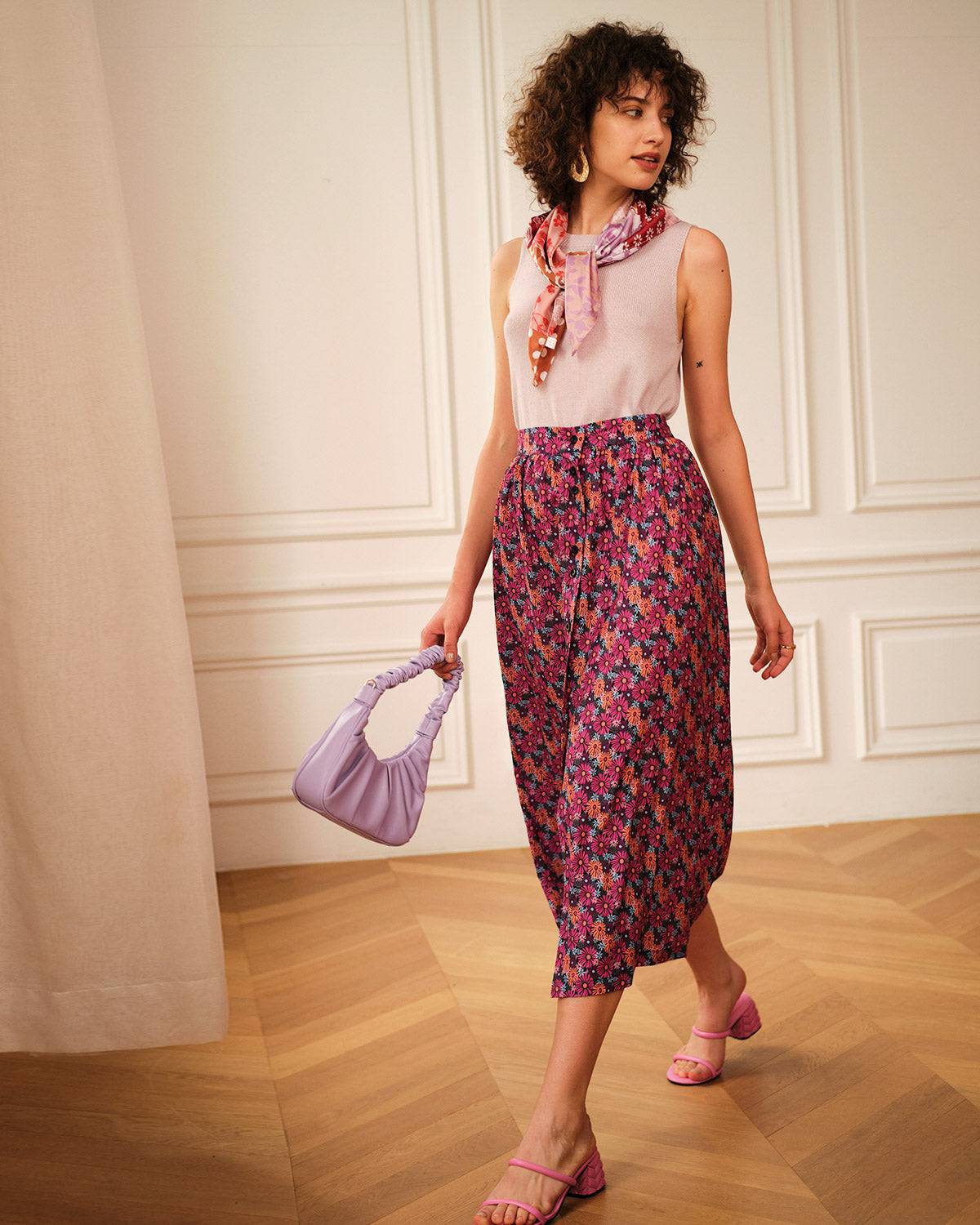 The High Waisted Elastic Floral Skirt - Image 4