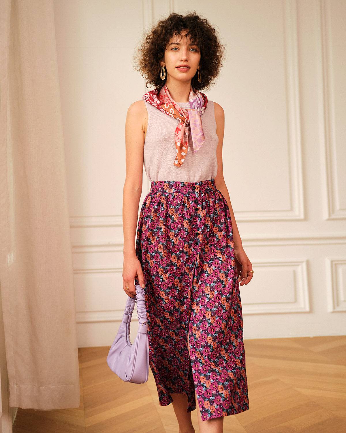 The High Waisted Elastic Floral Skirt - Image 3