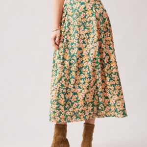 The High Waisted Pleated Floral Midi Skirt