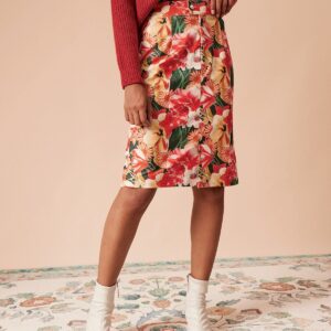 The High Waisted Corduroy Floral Skirt