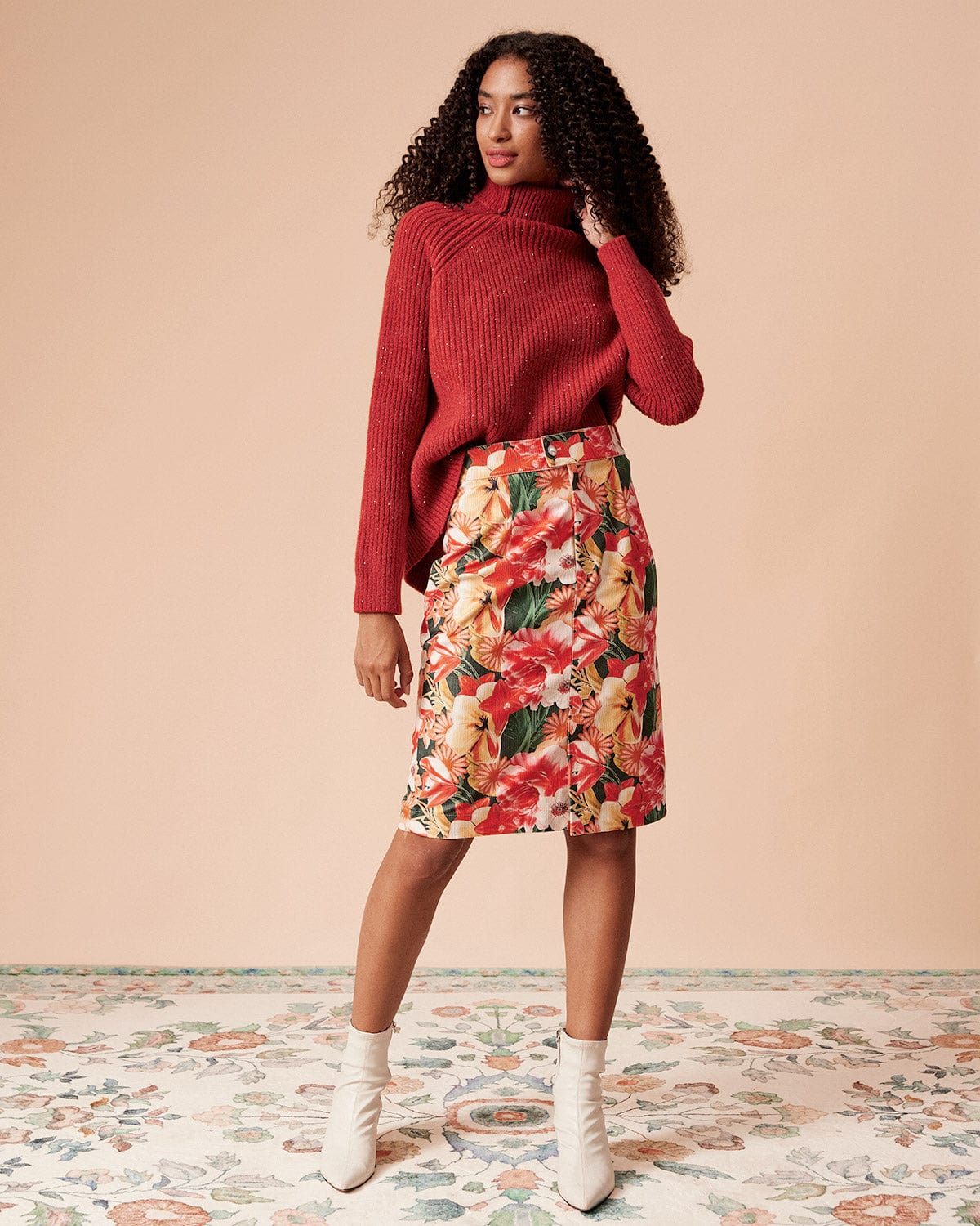 The High Waisted Corduroy Floral Skirt - Image 5