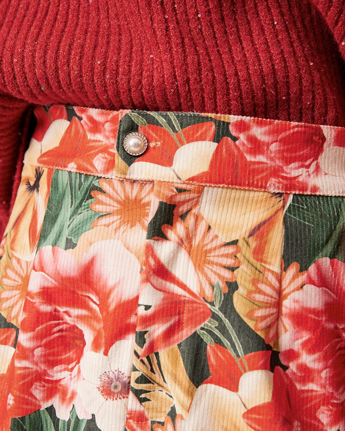 The High Waisted Corduroy Floral Skirt - Image 2