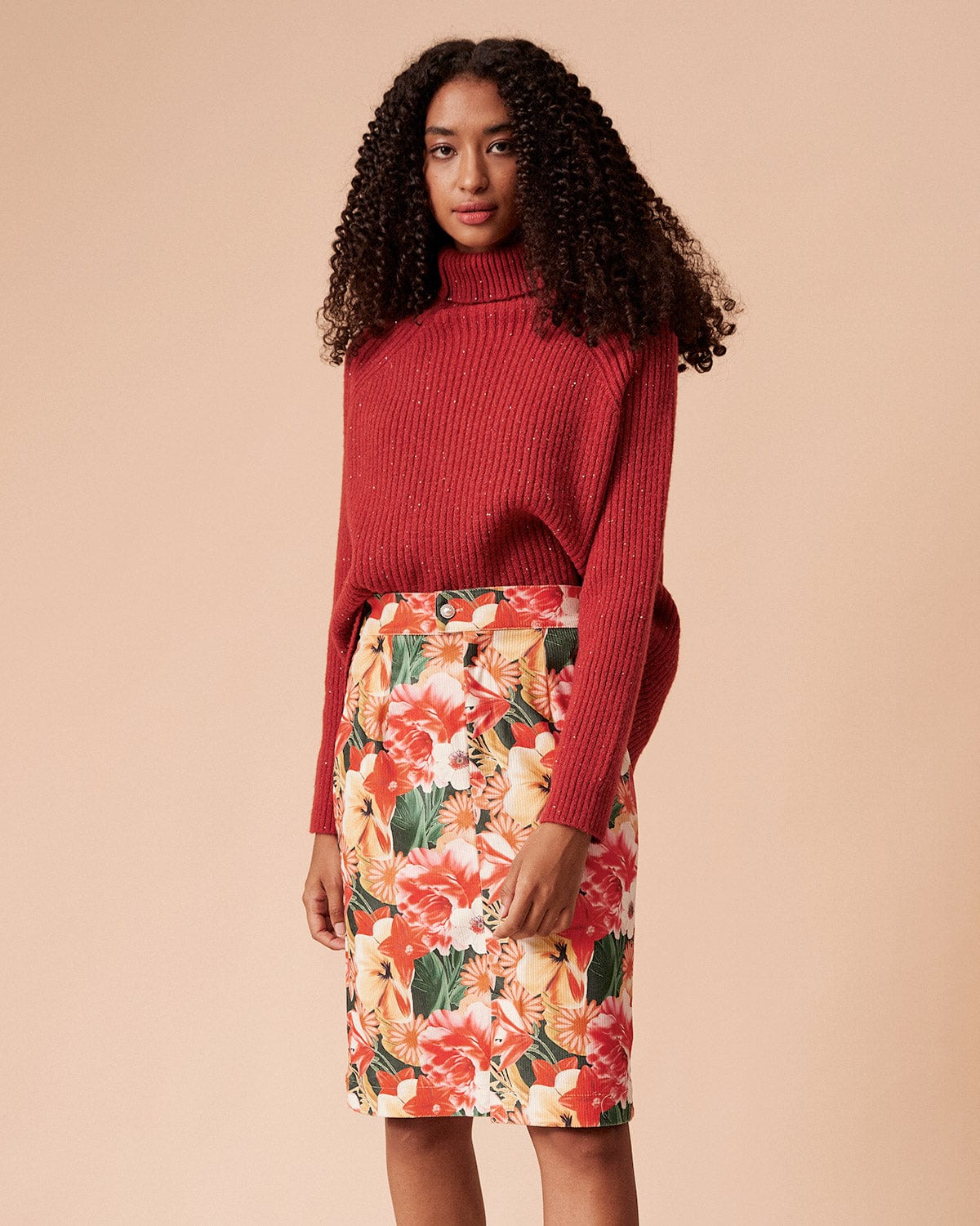 The High Waisted Corduroy Floral Skirt - Image 4