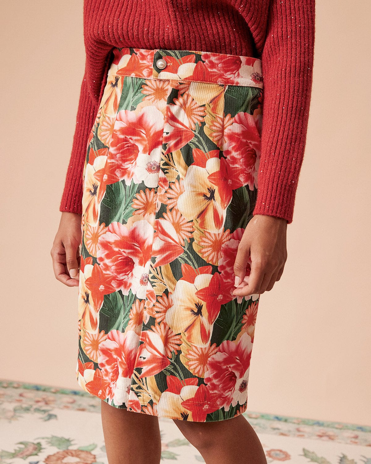 The High Waisted Corduroy Floral Skirt - Image 3