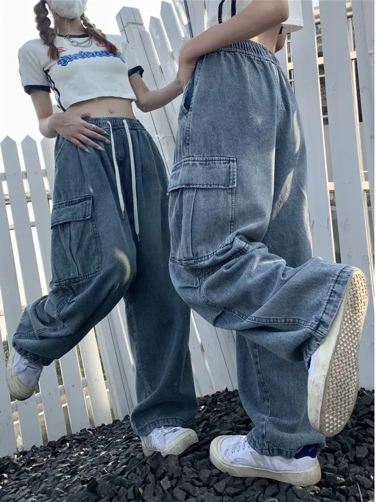 Retro Style Straight Leg Jeans For Female Niche Design, Loose And Multi Pocket Wide Leg Pants For Women's Jeans