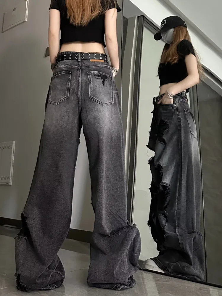 Niche Design Jeans, High Street Heavy Industry Wide Leg Pants, High-end Floor Length Pants, Trendy Brand Women's Jeans - Image 4