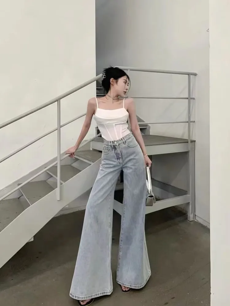 Retro Flared Jeans Women's Straight Leg Loose Fitting High Waisted Wide Leg Pants Slimming And Casual Floor Mop Pants Long Pants - Image 3