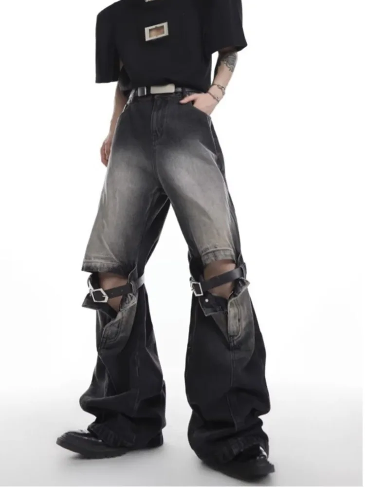 High Street Niche Design Wide Leg Washed Jeans For Men And Women, Straight Tube Loose Fitting Retro Pants, Trendy Women's Jeans - Image 2