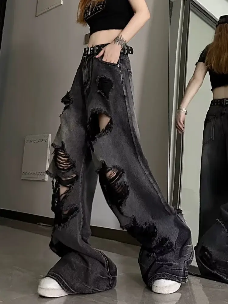 Niche Design Jeans, High Street Heavy Industry Wide Leg Pants, High-end Floor Length Pants, Trendy Brand Women's Jeans - Image 6