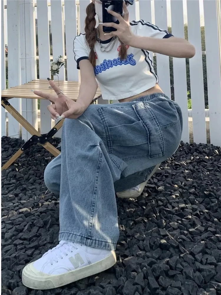 Retro Style Straight Leg Jeans For Female Niche Design, Loose And Multi Pocket Wide Leg Pants For Women's Jeans - Image 3