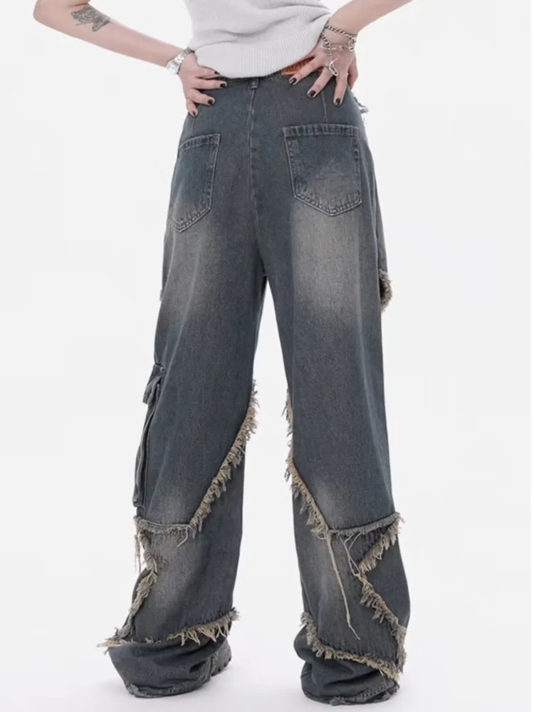 Super Beautiful Flower High Waist Summer Loose Wide Leg Vintage Style Unique Versatile Straight Leg Pants Women's Jeans - Image 6