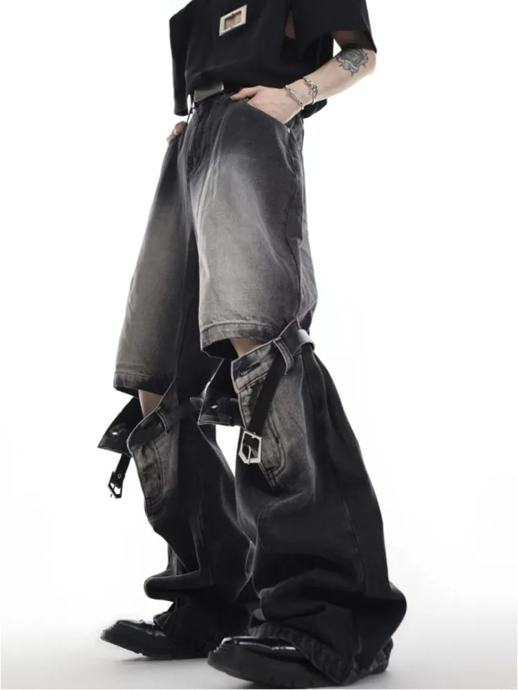 High Street Niche Design Wide Leg Washed Jeans For Men And Women, Straight Tube Loose Fitting Retro Pants, Trendy Women's Jeans