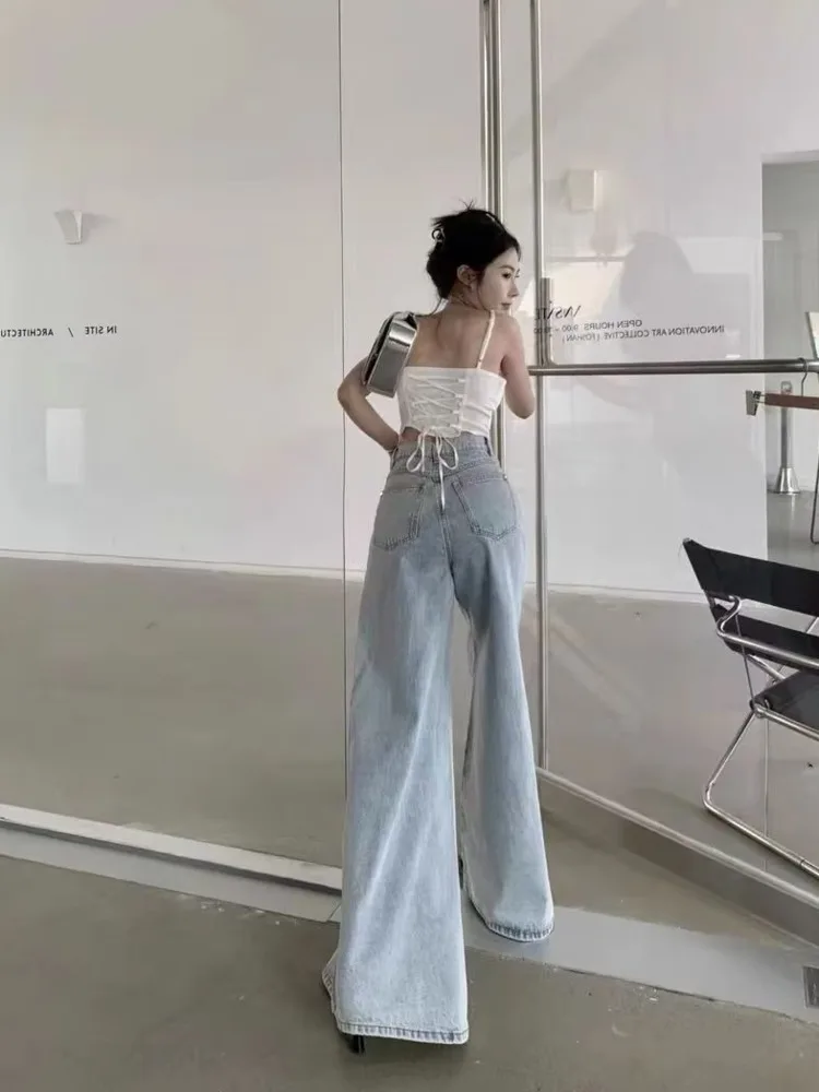 Retro Flared Jeans Women's Straight Leg Loose Fitting High Waisted Wide Leg Pants Slimming And Casual Floor Mop Pants Long Pants - Image 5