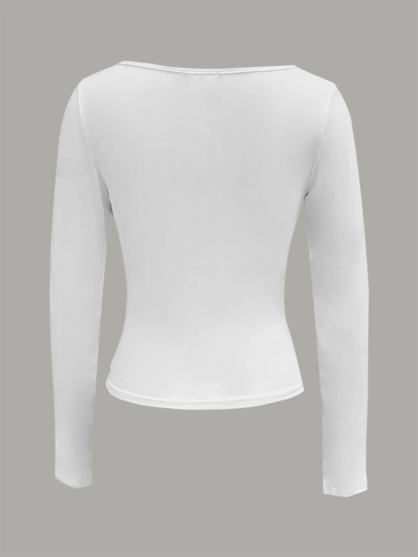 Solid Color Scoop Neck T-shirt Casual Long Sleeve Slim Fit Versatile Top Women's Clothing - Image 2