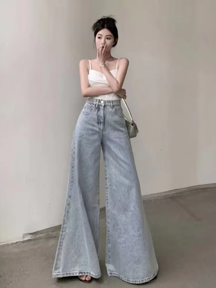 Retro Flared Jeans Women's Straight Leg Loose Fitting High Waisted Wide Leg Pants Slimming And Casual Floor Mop Pants Long Pants - Image 6
