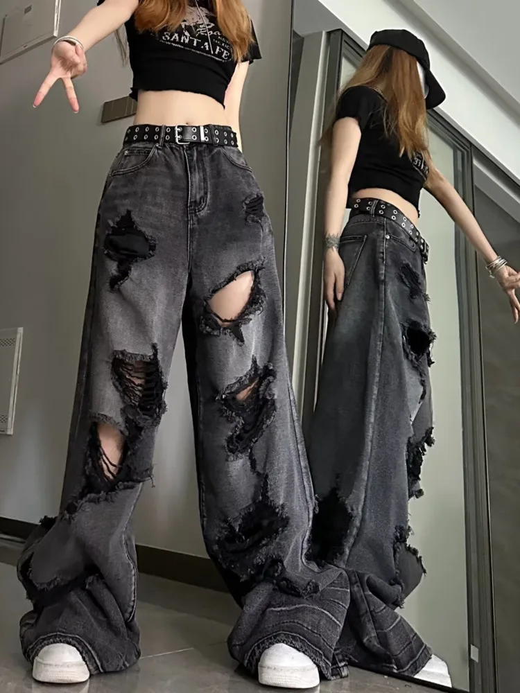 Niche Design Jeans, High Street Heavy Industry Wide Leg Pants, High-end Floor Length Pants, Trendy Brand Women's Jeans - Image 3