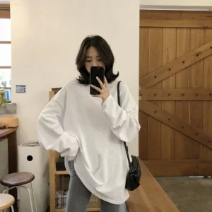 spring autumn Solid Simple oversized tshirt harajuku long T Shirt Women kawaii T-shirts Women 90s White yellow long Sleeve Tops