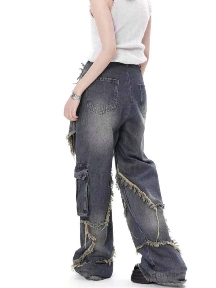 Super Beautiful Flower High Waist Summer Loose Wide Leg Vintage Style Unique Versatile Straight Leg Pants Women's Jeans - Image 5