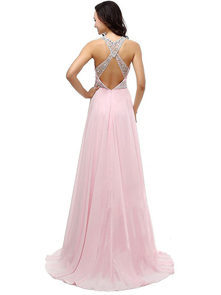 Ladies Evening Gown Prom Dress Floor Length Rhinestone Party Dress - Image 4