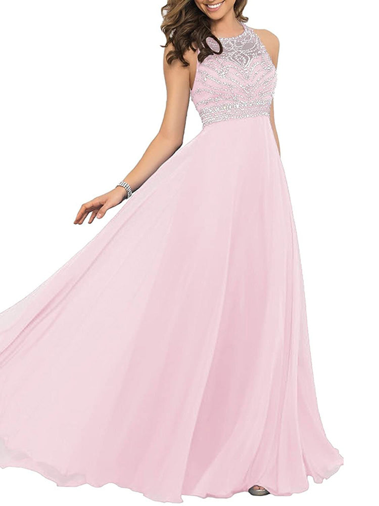 Ladies Evening Gown Prom Dress Floor Length Rhinestone Party Dress