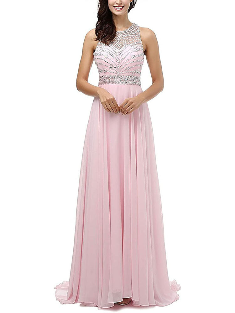 Ladies Evening Gown Prom Dress Floor Length Rhinestone Party Dress - Image 2