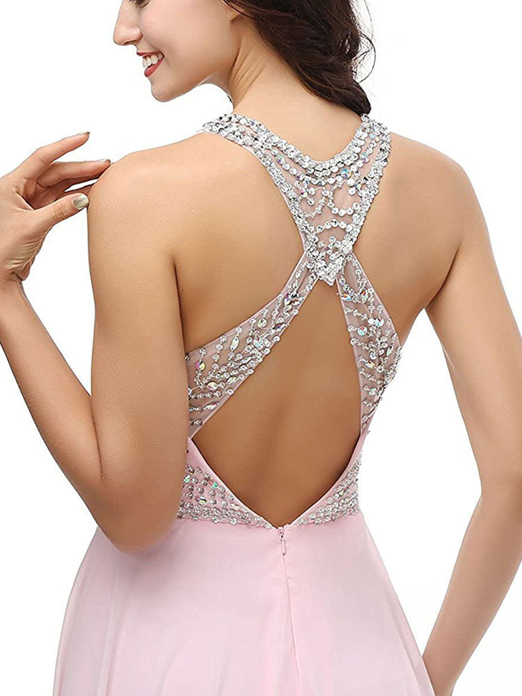 Ladies Evening Gown Prom Dress Floor Length Rhinestone Party Dress - Image 3