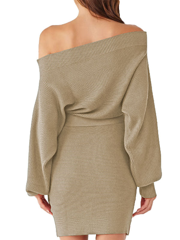 Women's Long Sleeve Off Shoulder Sweater Dress Ribbed Bodycon Dress Wasit Tie - Image 6