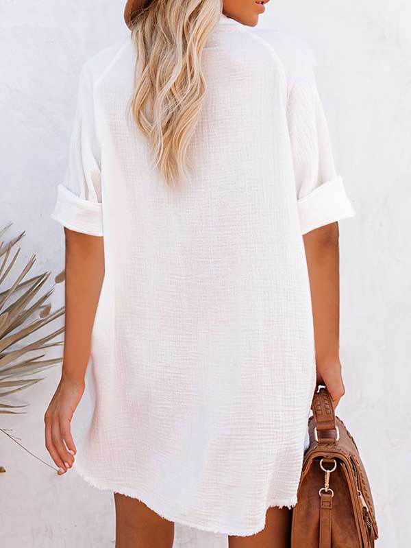 Women V Neck Long Sleeve Button Down Blouse Oversized Tunic Dress - Image 2