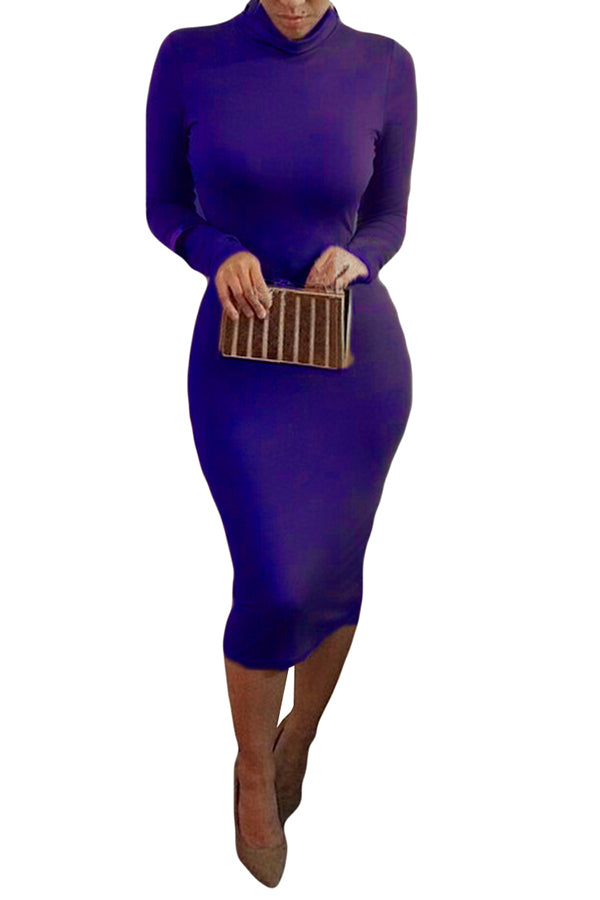 Turtleneck Bodycon Dresses Sexy Long Sleeve Midi Dress For Women - Image 5