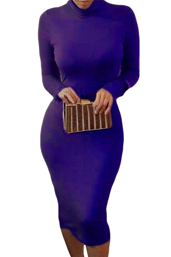 Turtleneck Bodycon Dresses Sexy Long Sleeve Midi Dress For Women - Image 6