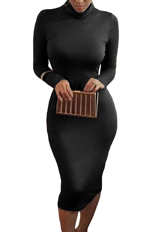Turtleneck Bodycon Dresses Sexy Long Sleeve Midi Dress For Women - Image 7
