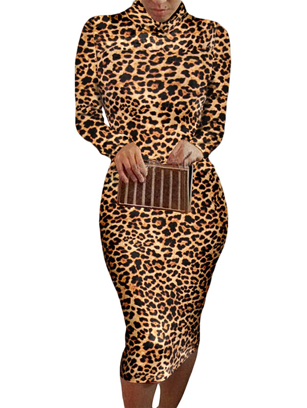 Turtleneck Bodycon Dresses Sexy Long Sleeve Midi Dress For Women - Image 4