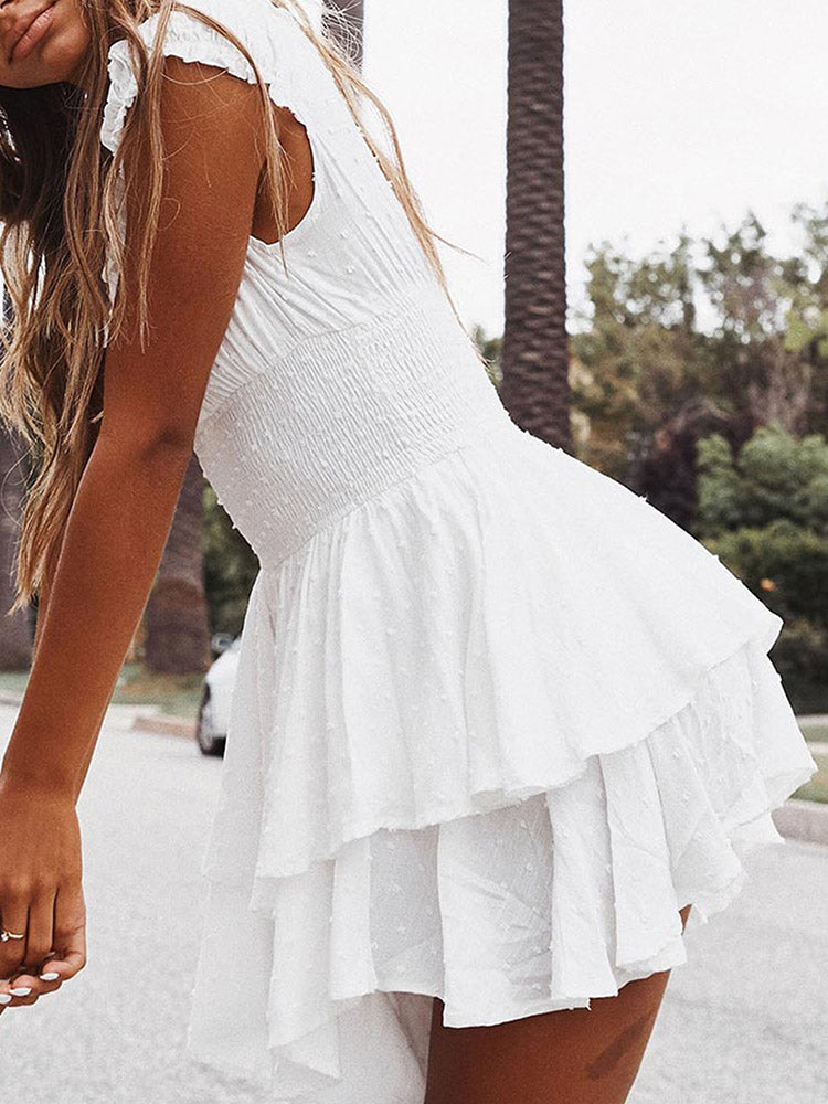 Women's Summer Puff Sleeve Off Shoulder Mini Dress A-Line Ruffle Flowy Swing Dress - Image 6