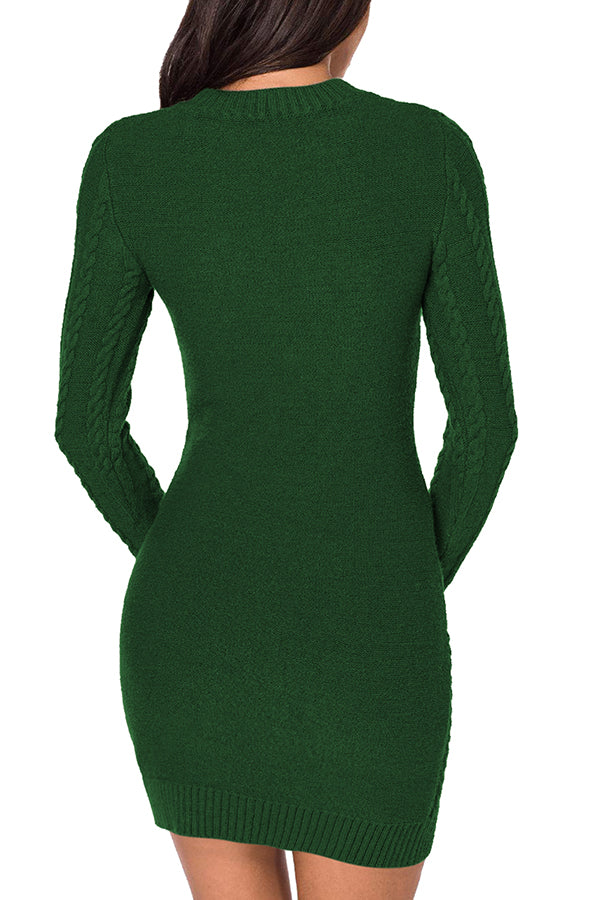 Women's Round Neck Cable Knit Sweater Dresses Bodycon Pullover Dress - Image 4