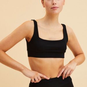 Black Crop Top Square Neck Cotton Stretch