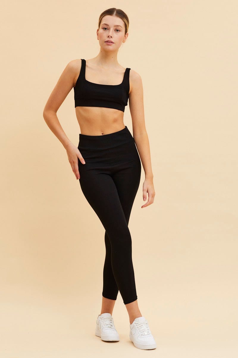 Black Crop Top Square Neck Cotton Stretch - Image 2