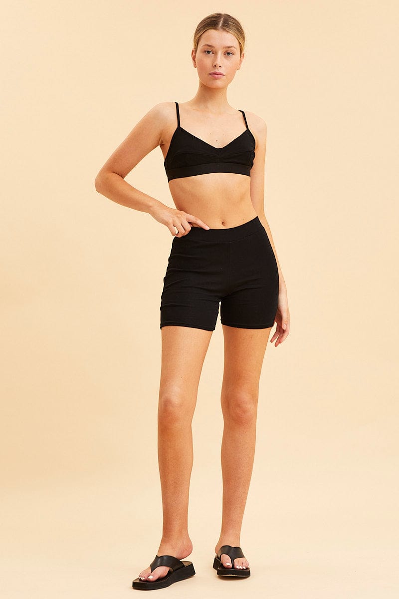 Black Triangle Bralette Cotton Stretch Seam Detail - Image 2