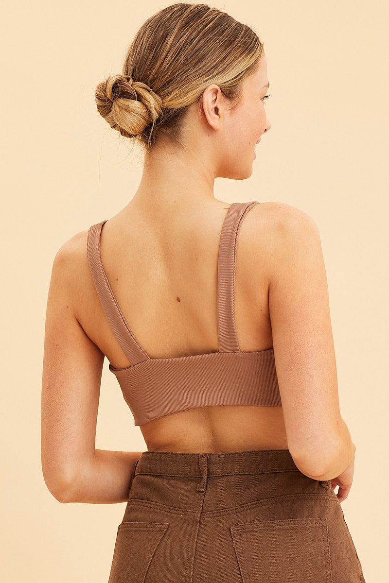 Brown V Neck Bralette Cotton Stretch - Image 5