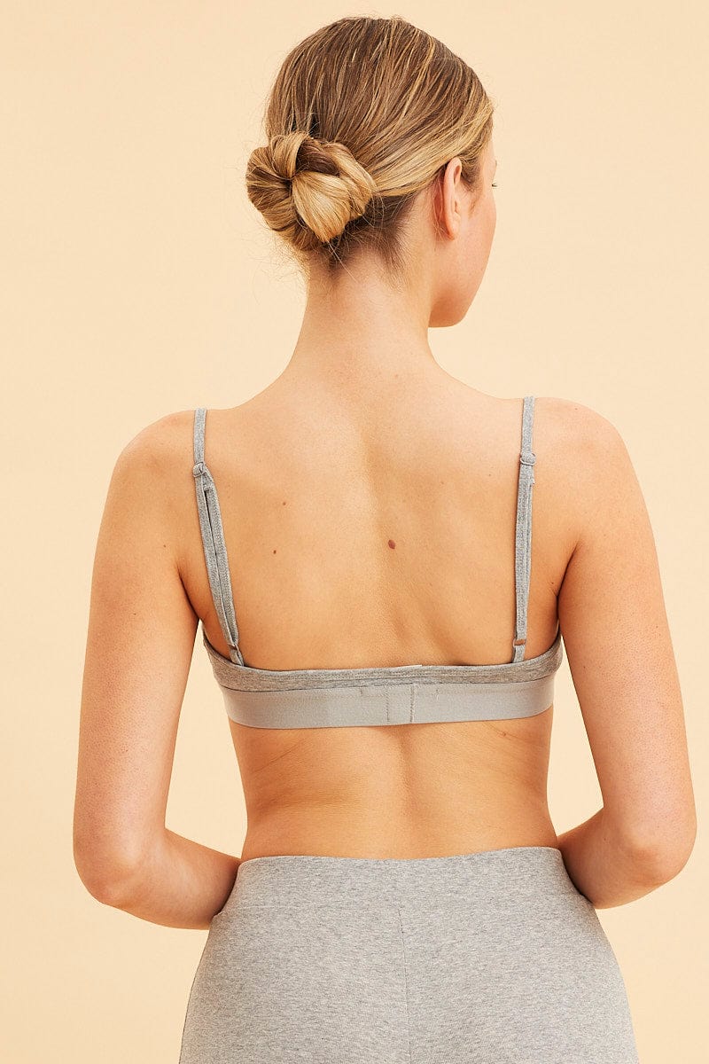 Grey Triangle Bralette Cotton Stretch Seam Detail - Image 5