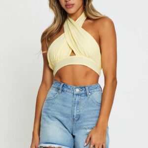 Blue High Rise Denim Shorts Knee Length