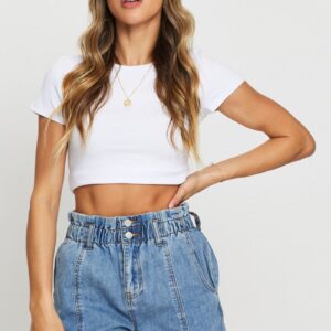 Blue Paper Bag Denim Shorts High Waist