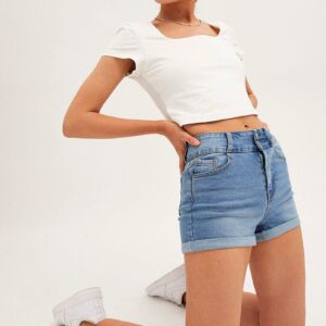 Blue Denim Shorts Skinny High Rise